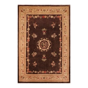 Rustic Heriz Ziegler Brown Tan Hand-Knotted Rug - 9'10'' X 13'11''
