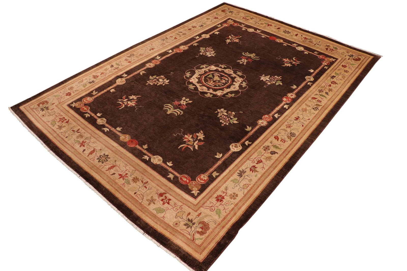 Rustic Heriz Ziegler Brown Tan Hand-Knotted Rug - 9'10'' X 13'11'' - 3