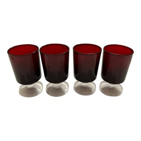 Set of 4 Cristal d'Arques-Durand "Cavalier Ruby" Wine Glasses