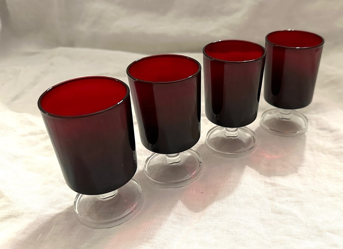 Set of 4 Cristal d'Arques-Durand "Cavalier Ruby" Wine Glasses - 3