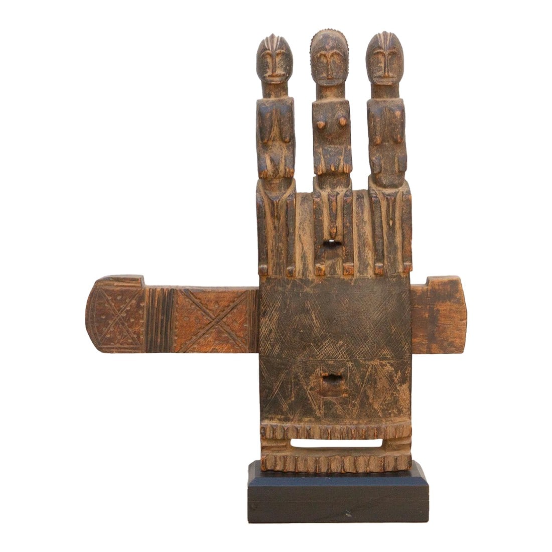 Antique African Bamana Three Guardian Door Lock: This antique tribal door lock, hand-carved from wood in Mali, Africa, is more than just a functional object; it's a powerful symbol of protection, artistry, and cultural heritage. Whether Bamana or Do