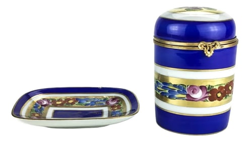 Vintage Limoges Singer Signed Rare Set Ashtray and Cigarette Holder