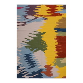 Tribal Kilim Grey Blue Wool Rug - 7'10" X 9'11"