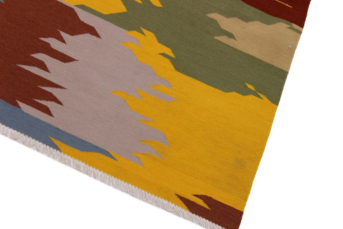 Tribal Kilim Grey Blue Wool Rug - 7'10" X 9'11" - 3