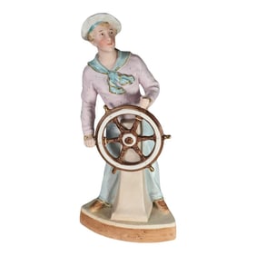 Gebruder Heubach Young Man at a Ship's Steering Wheel Figurine 11.5"