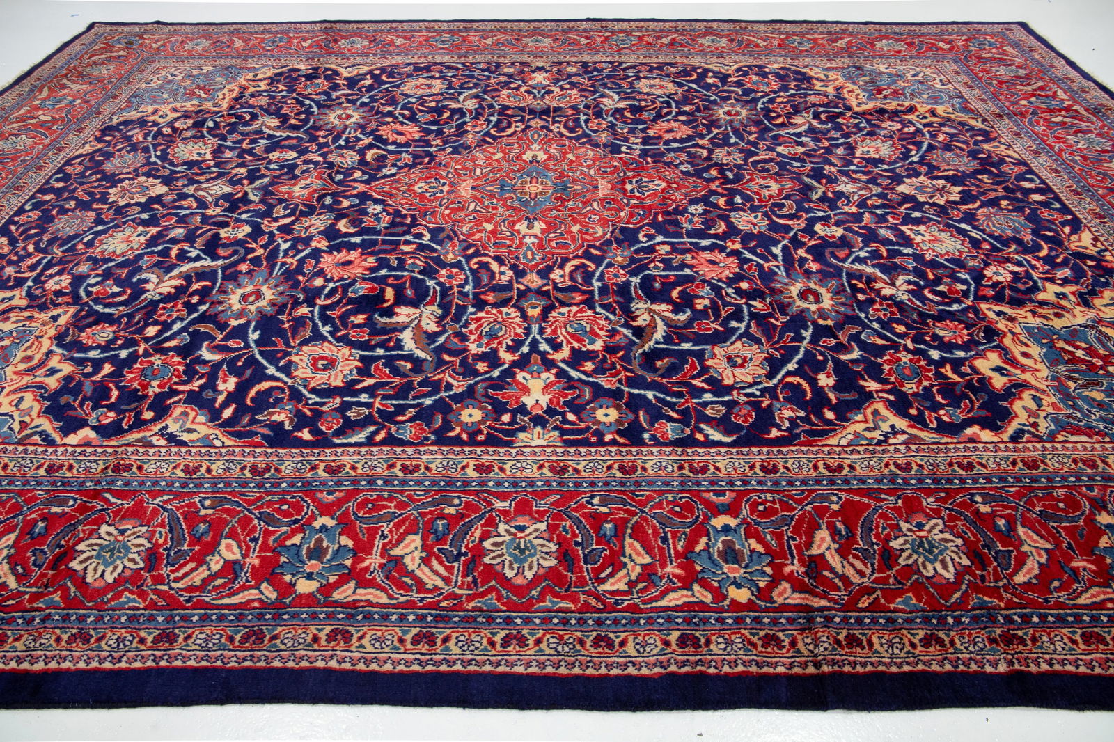 Vintage Mahal Hand Knotted Wool Rug in Blue With Medallion Design - 6