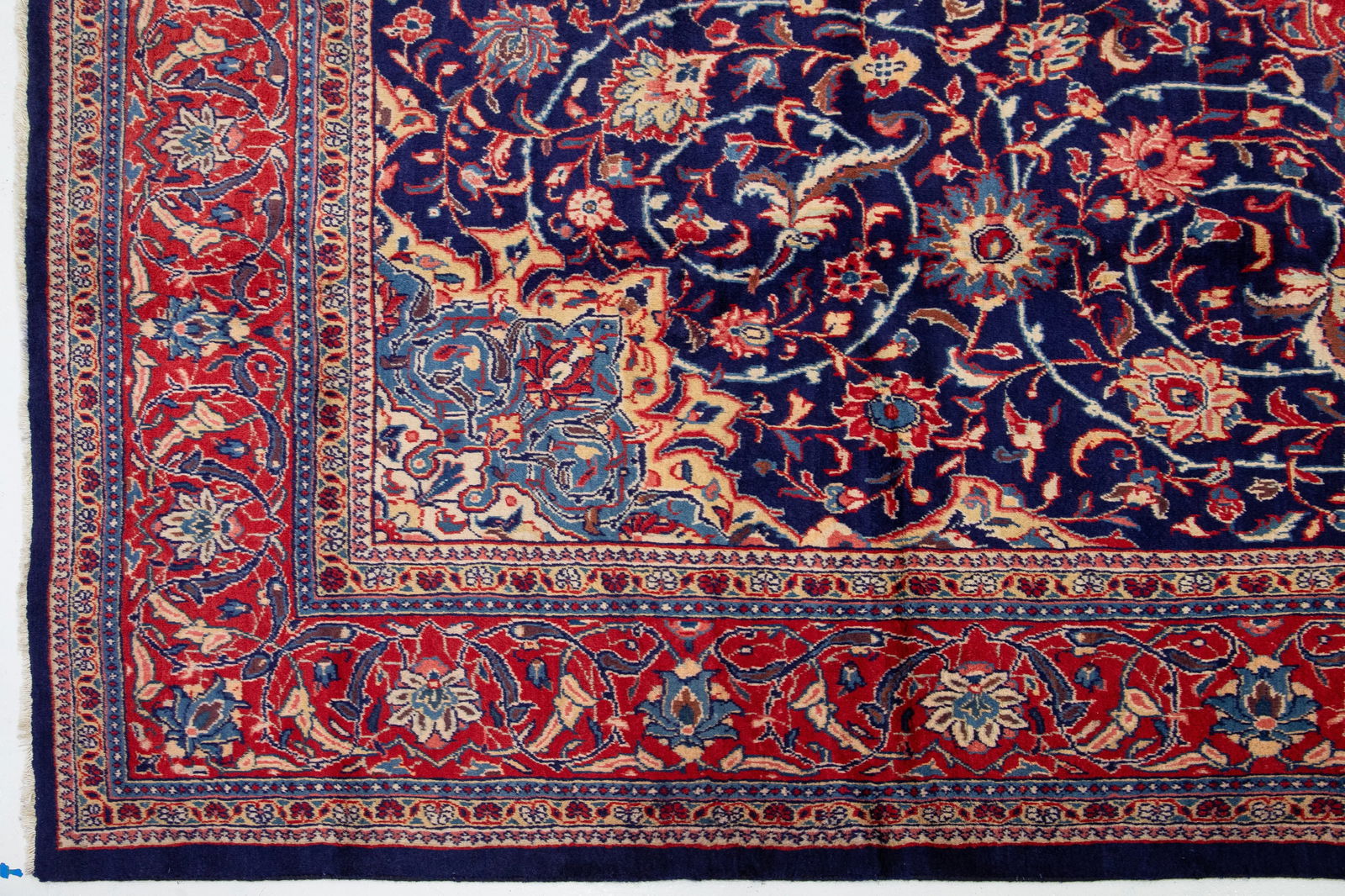 Vintage Mahal Hand Knotted Wool Rug in Blue With Medallion Design - 8