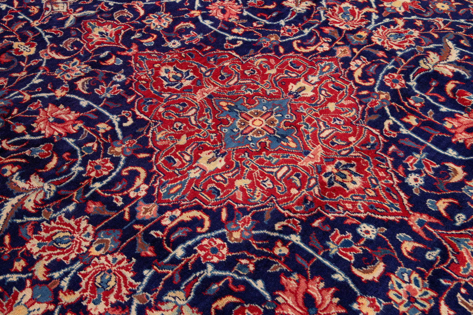 Vintage Mahal Hand Knotted Wool Rug in Blue With Medallion Design - 9