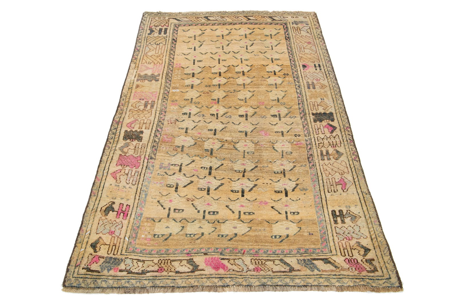 Antique Persian Shiraz Beige Wool Rug With Trabal Pattern - 2