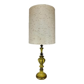 Stunning Vintage Hollywood Regency Brass & Saffron Yellow Torchiere Table Lamp