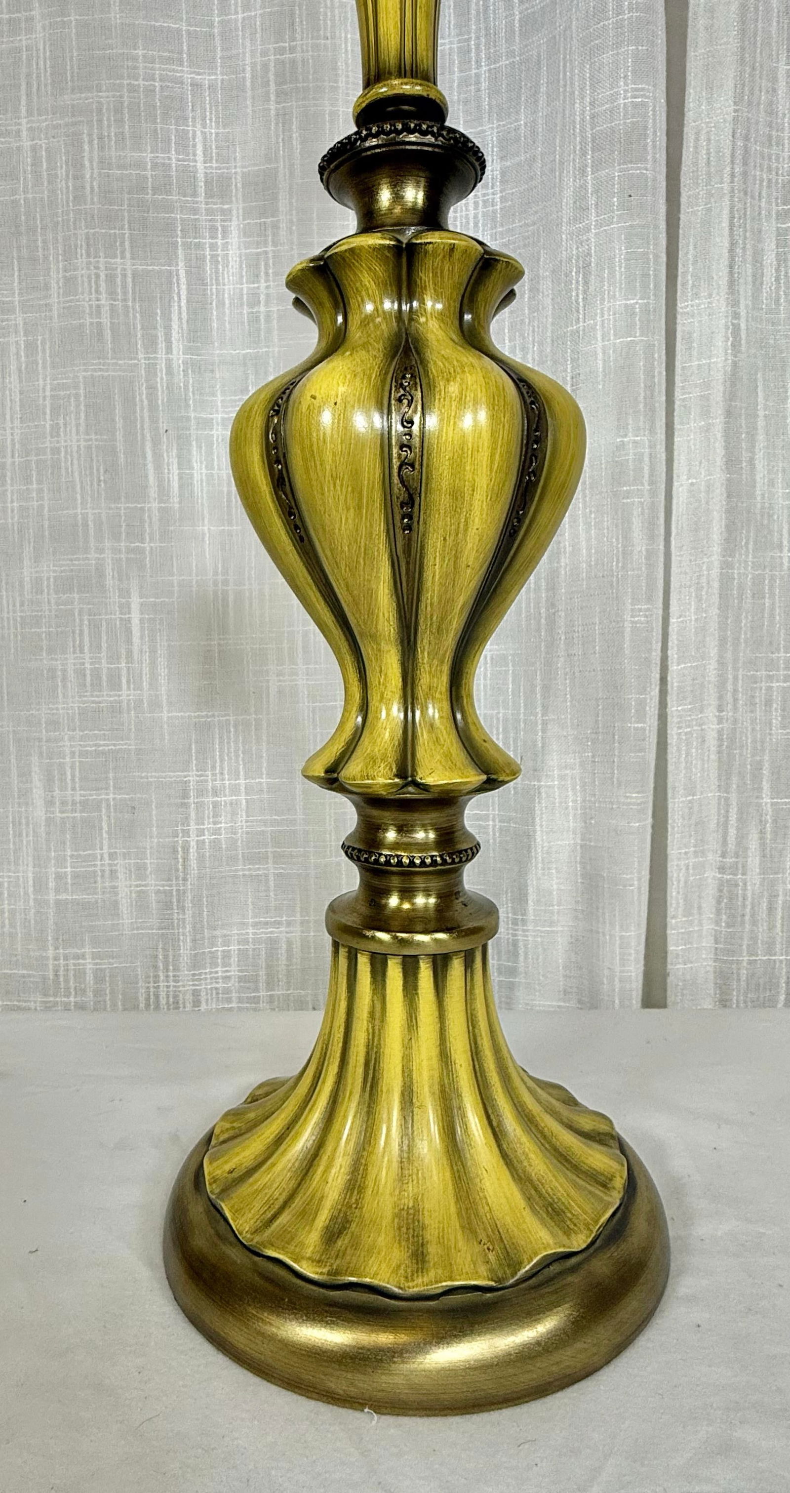 Stunning Vintage Hollywood Regency Brass & Saffron Yellow Torchiere Table Lamp - 7