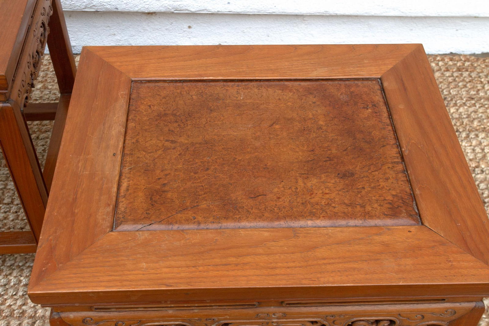 Pair of Vintage Carved Elm & Burr End Tables - 8