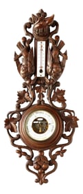 Hand Carved Black Forest Barometer W/Fox & Birds