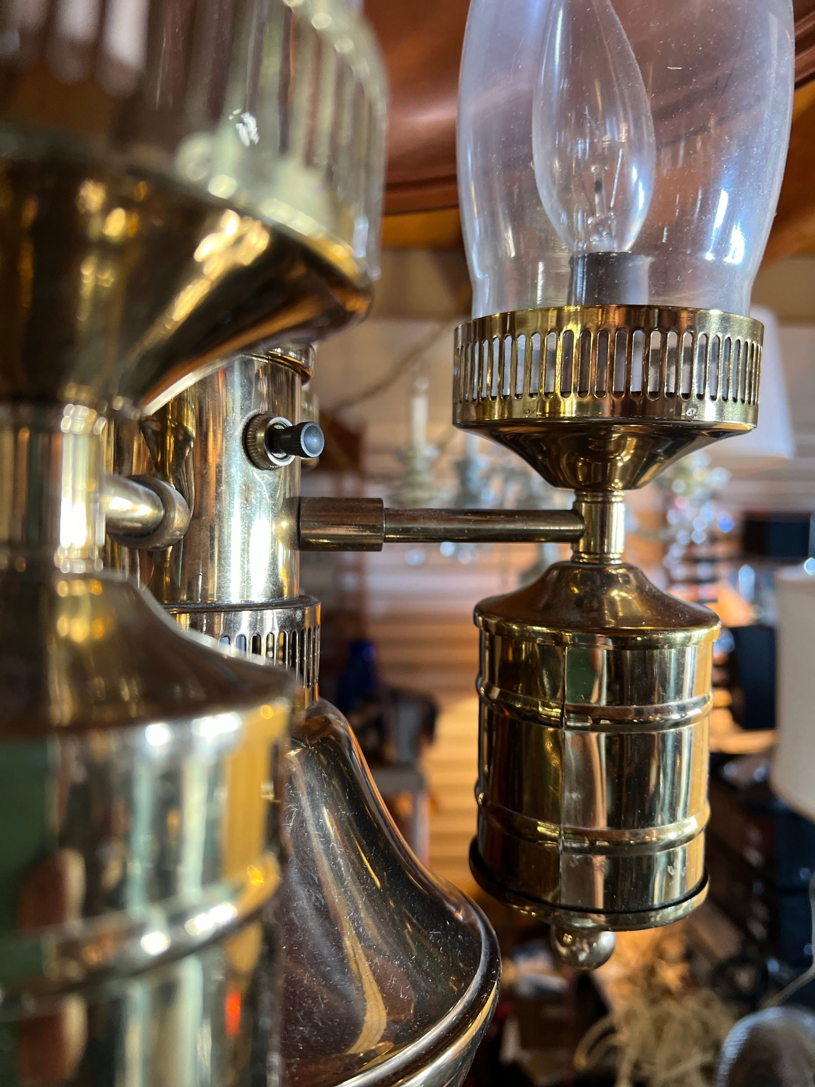 Vintage Tall Polished Brass & Copper Hanging Pendant Lighting Chandelier - 6