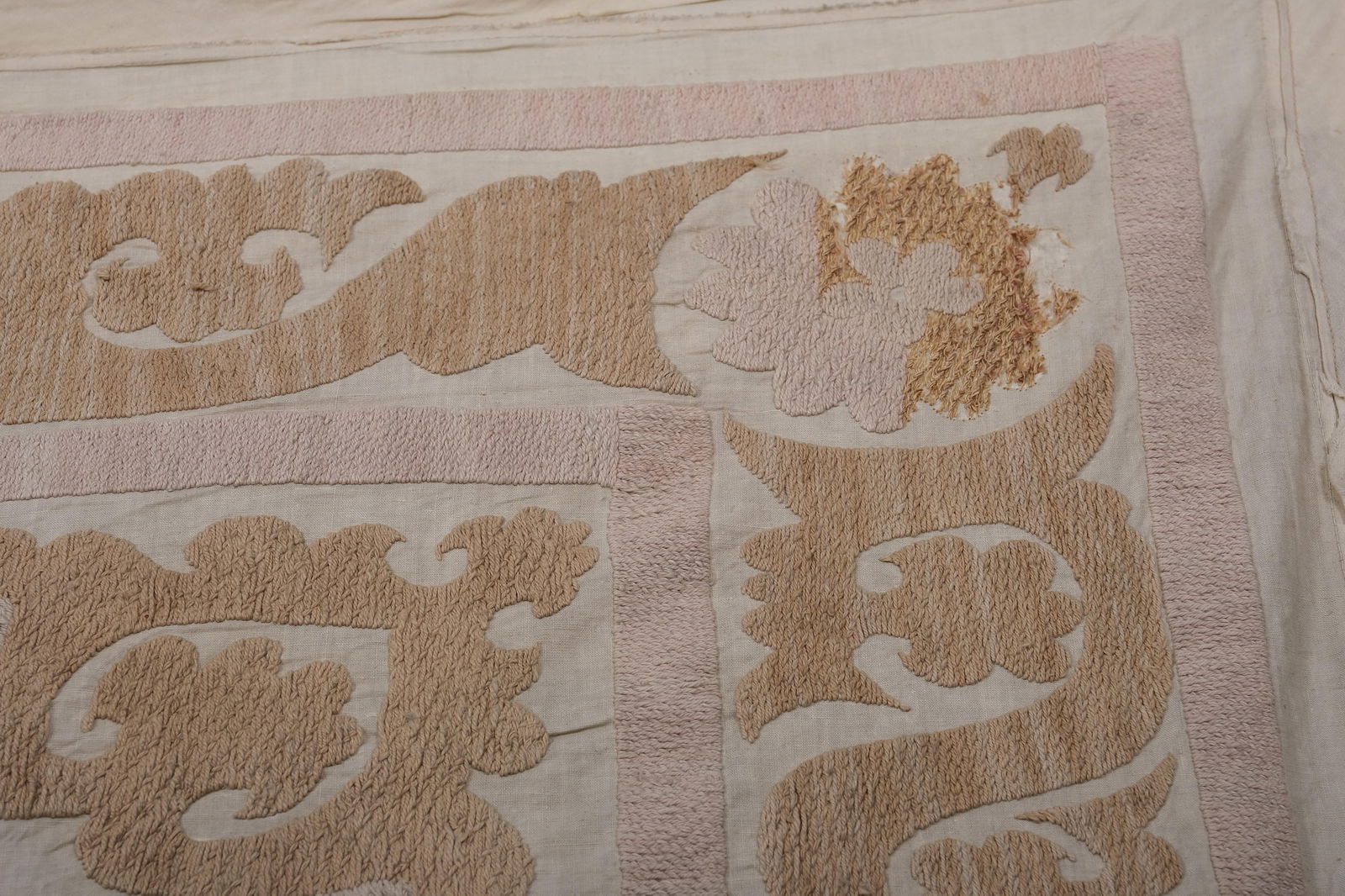 Bukhara Suzani Throw - Pink and Tan Bohemian Wall Decor - 8