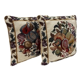 Hand-Done Needlepoint Fruit Pillows with Down/Feather Inserts- Set of 2