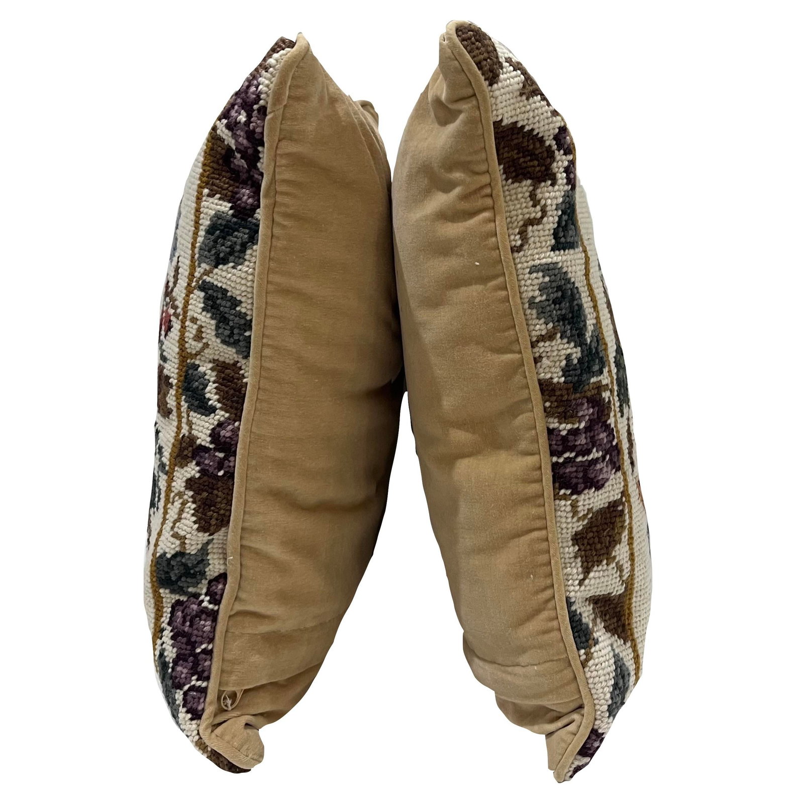 Hand-Done Needlepoint Fruit Pillows with Down/Feather Inserts- Set of 2 - 8