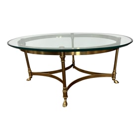 Mid Century LaBarge Petite Oval Brass and Glass Coffee Table