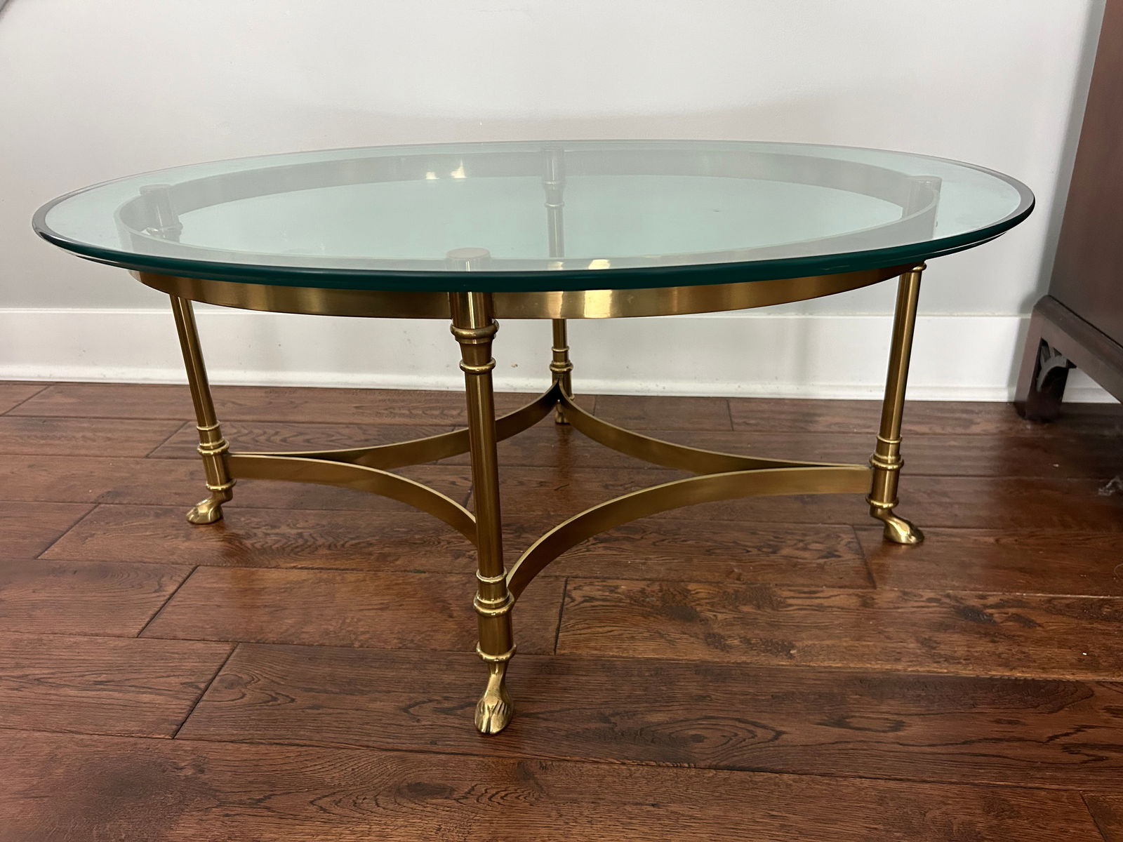 Mid Century LaBarge Petite Oval Brass and Glass Coffee Table - 3