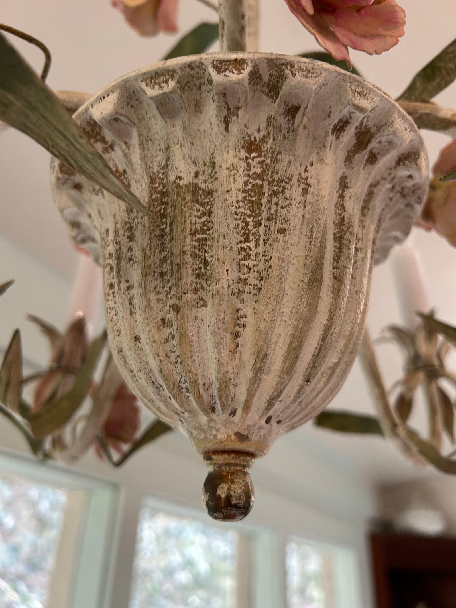 1960's Tole Painted 5 Arm Chandelier With Pink Roses - 6