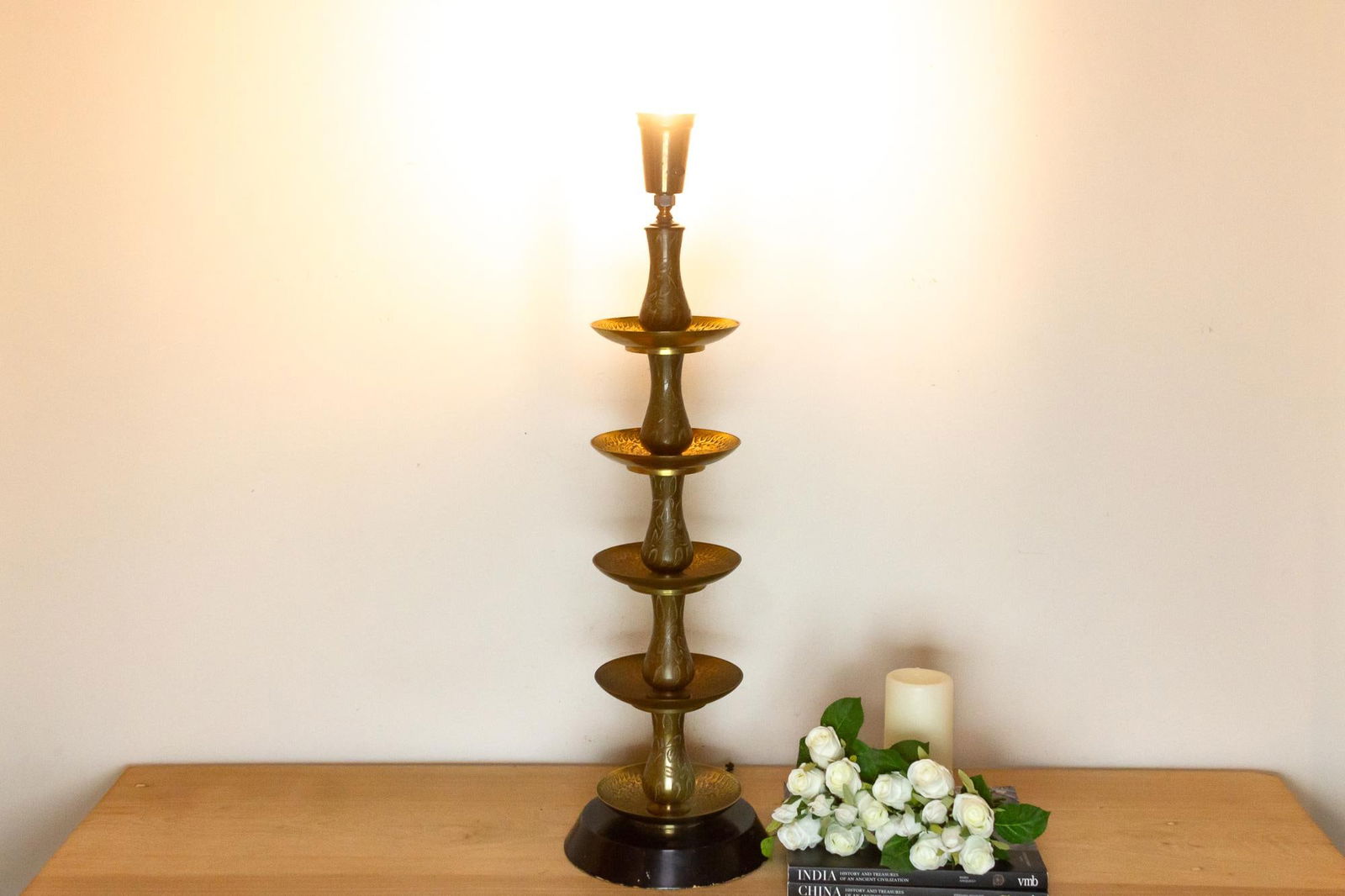 Royal Antique Kashmiri Engraved Brass Lamp - 7