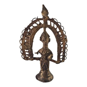 Dhokra Indian Deity Statuette Figurine Gilded Dokra Hindu 6.25 "