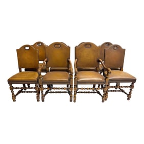 2000s Theodore Alexander Buffalo Hide Leather Dining Chairs - Set of 8