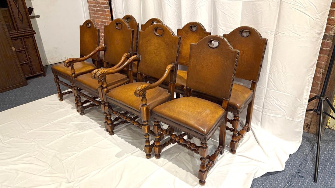 2000s Theodore Alexander Buffalo Hide Leather Dining Chairs - Set of 8 - 3