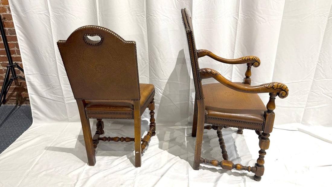 2000s Theodore Alexander Buffalo Hide Leather Dining Chairs - Set of 8 - 4