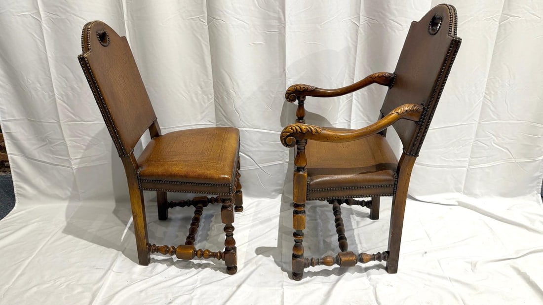 2000s Theodore Alexander Buffalo Hide Leather Dining Chairs - Set of 8 - 5