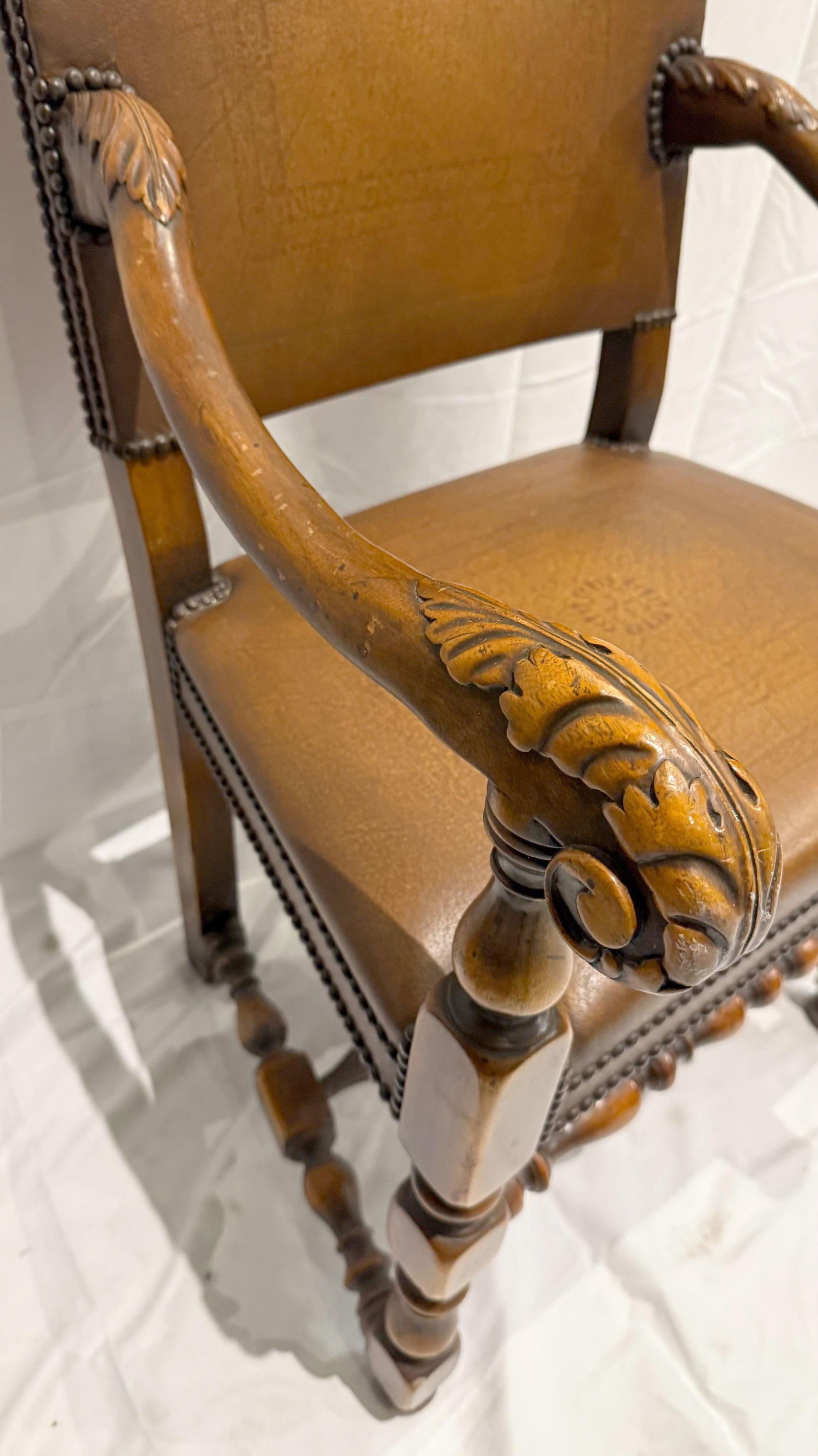 2000s Theodore Alexander Buffalo Hide Leather Dining Chairs - Set of 8 - 8