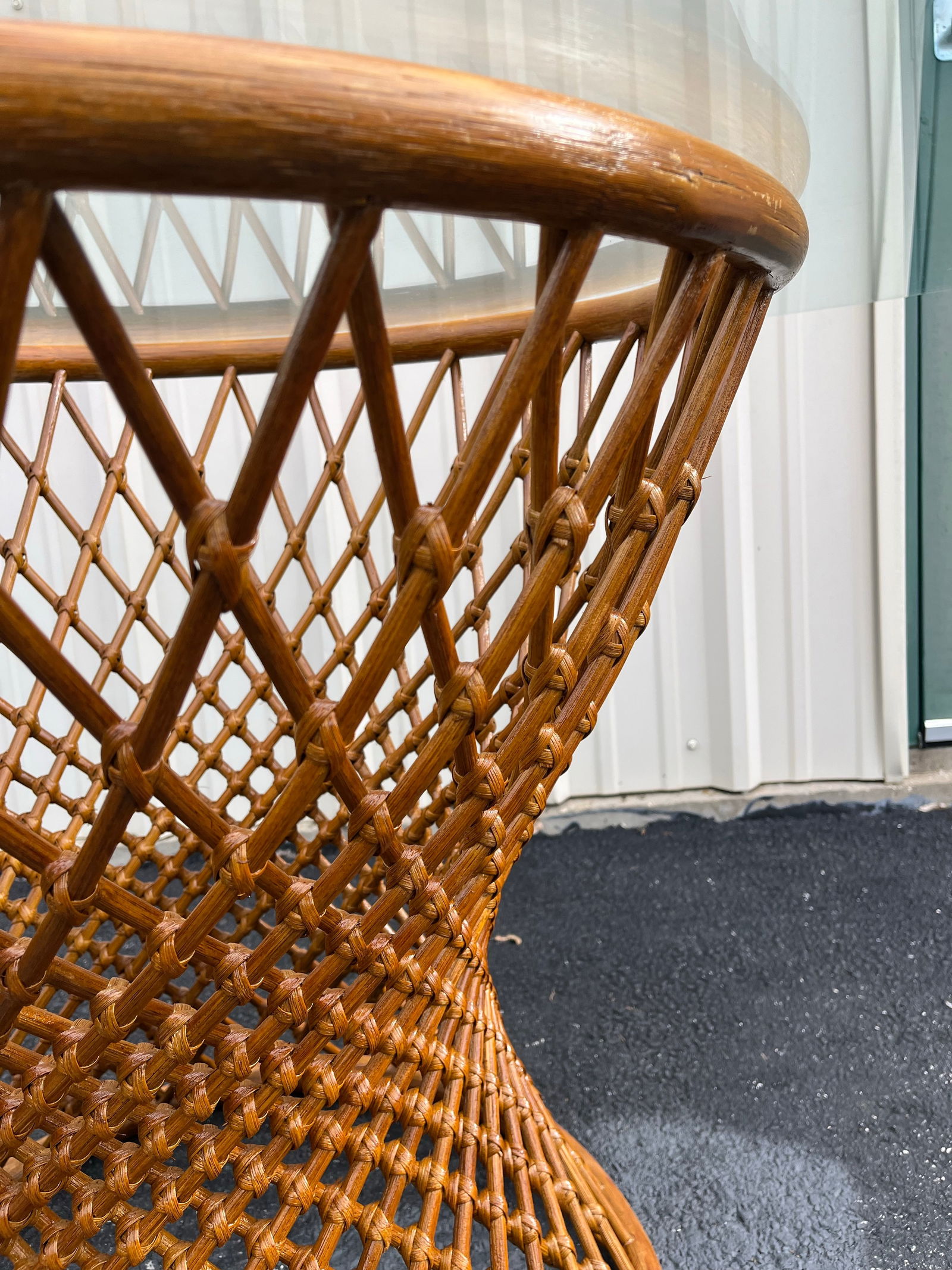 Sculptural Rattan Hourglass Dining Table- Glass Top - 10