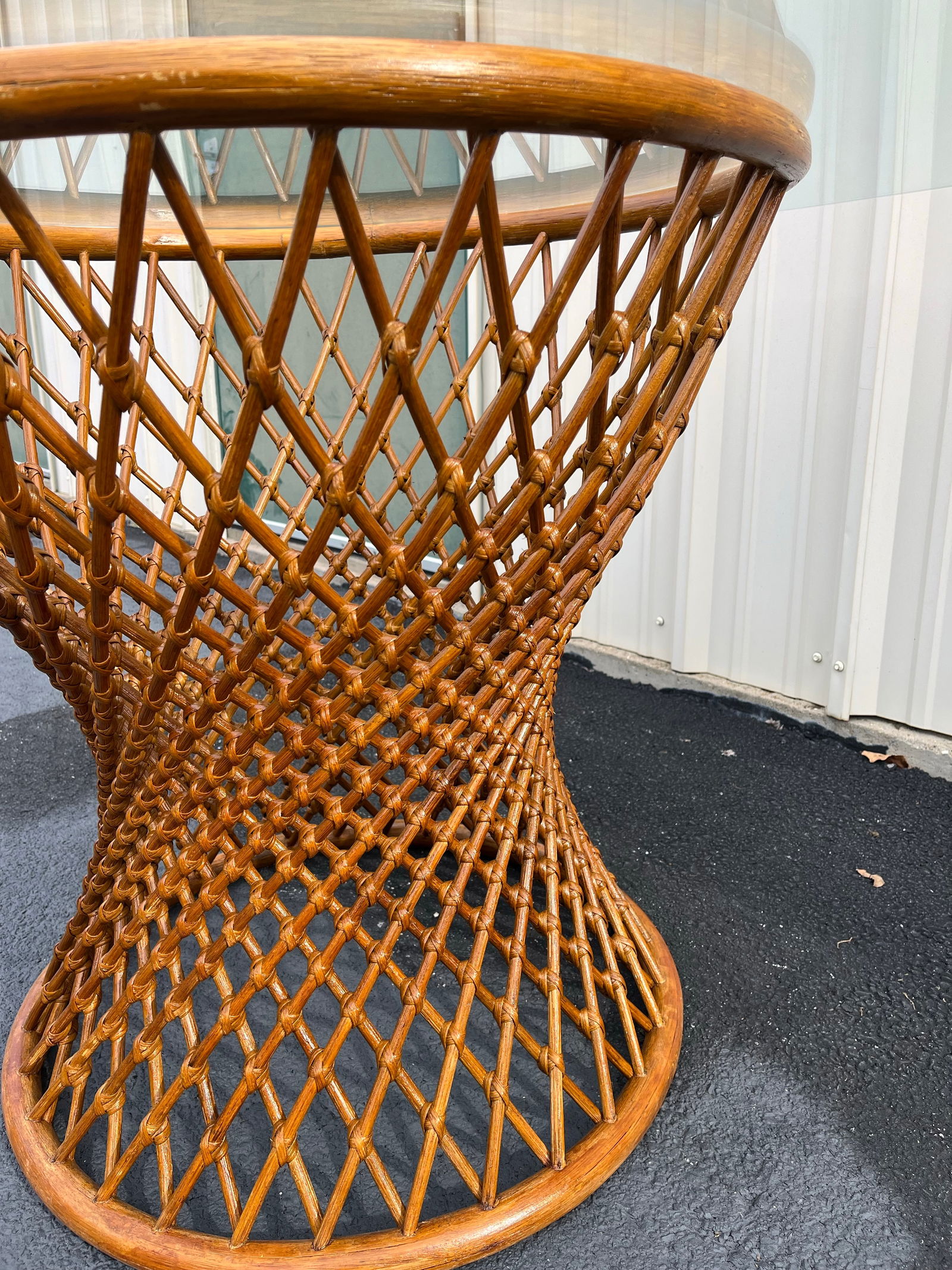 Sculptural Rattan Hourglass Dining Table- Glass Top - 11