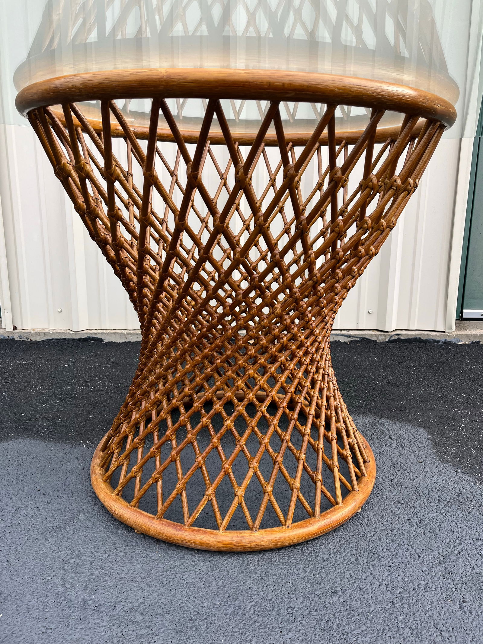 Sculptural Rattan Hourglass Dining Table- Glass Top - 12