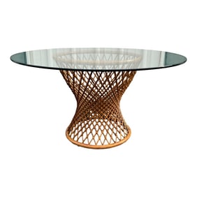 Sculptural Rattan Hourglass Dining Table- Glass Top