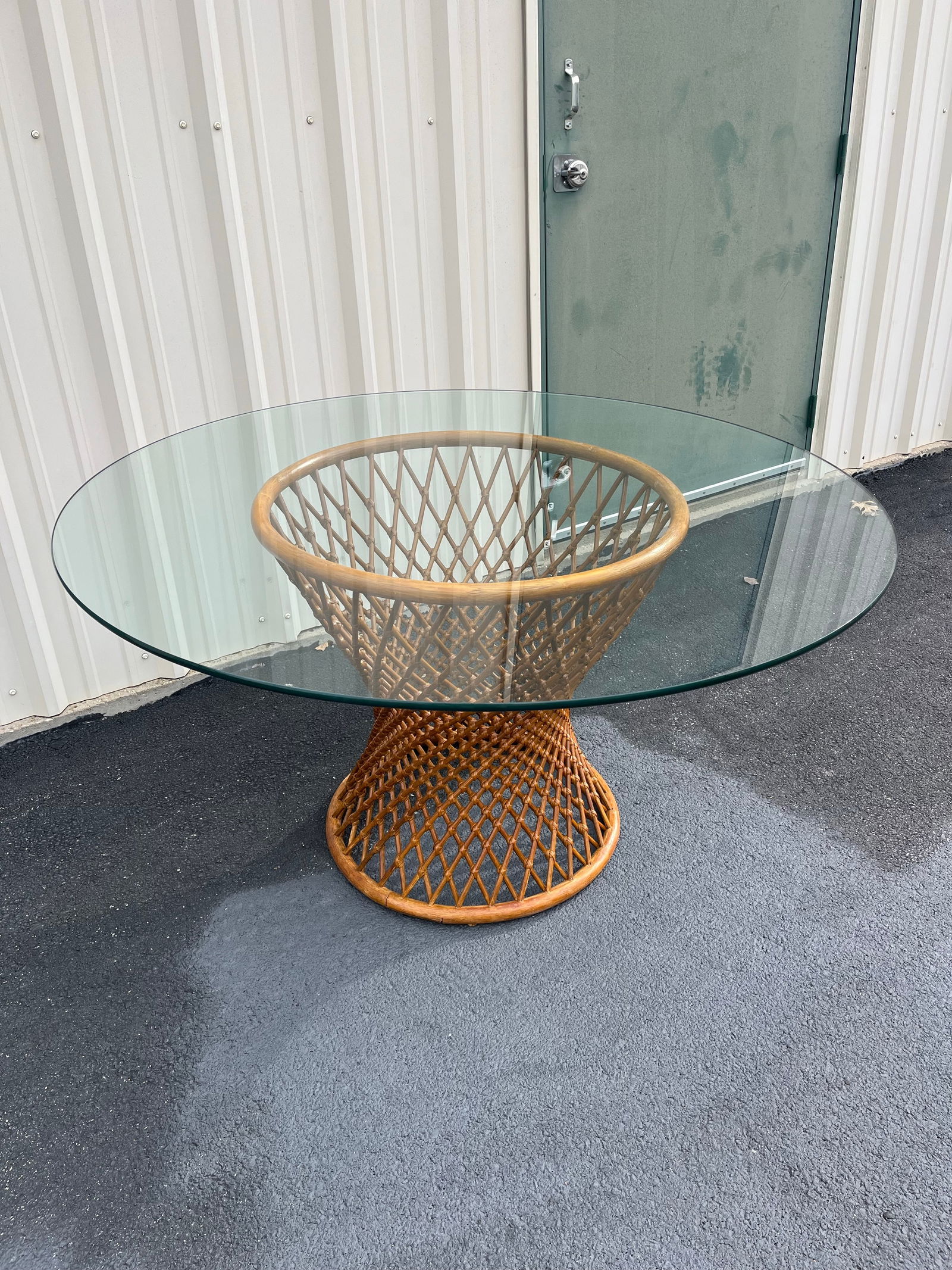Sculptural Rattan Hourglass Dining Table- Glass Top - 2