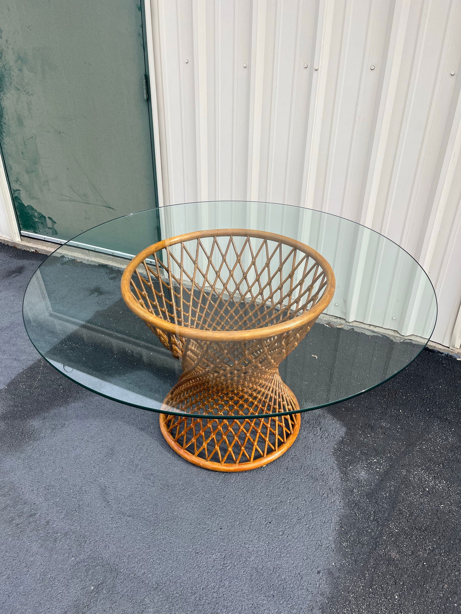 Sculptural Rattan Hourglass Dining Table- Glass Top - 3
