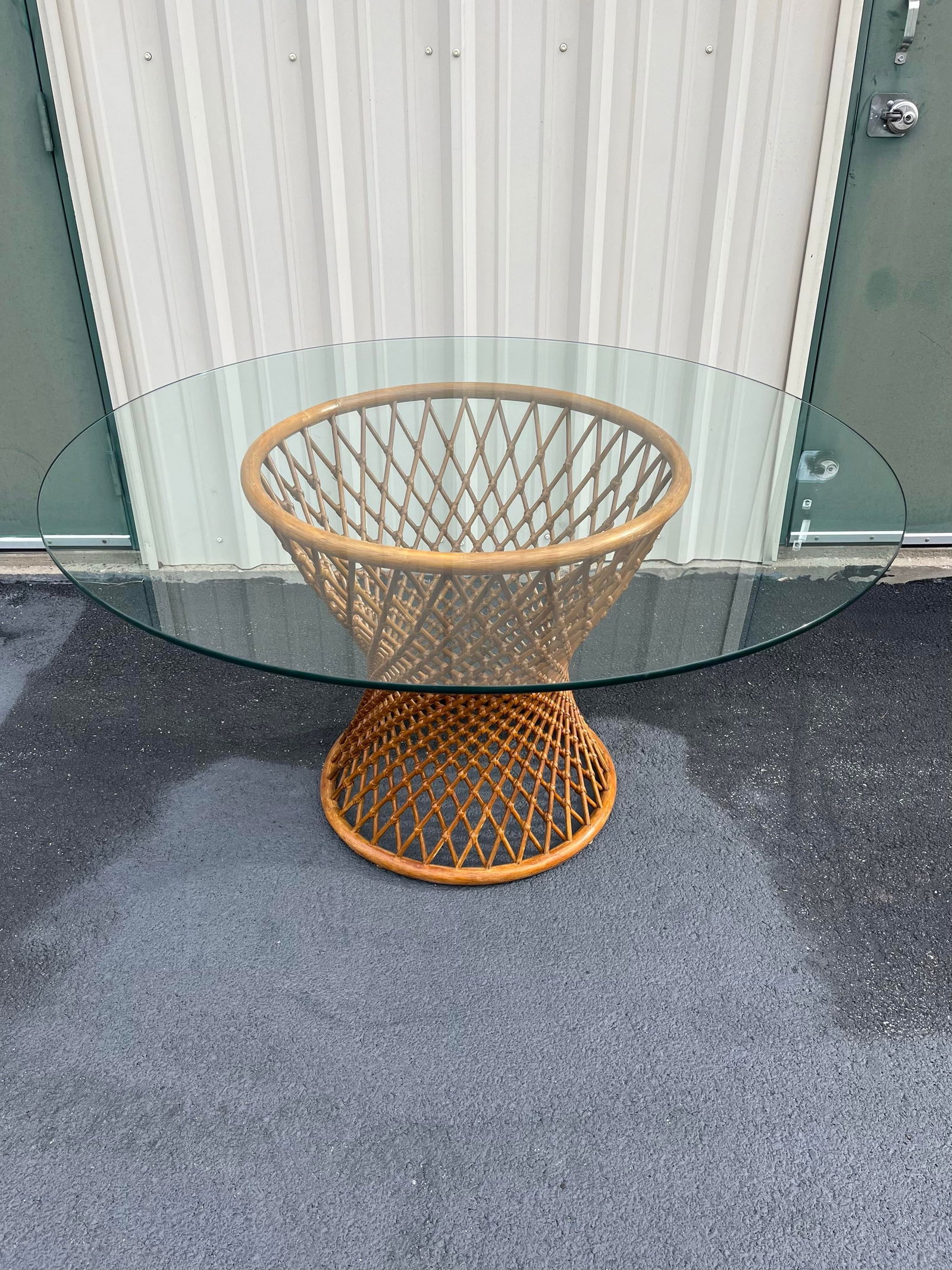 Sculptural Rattan Hourglass Dining Table- Glass Top - 6