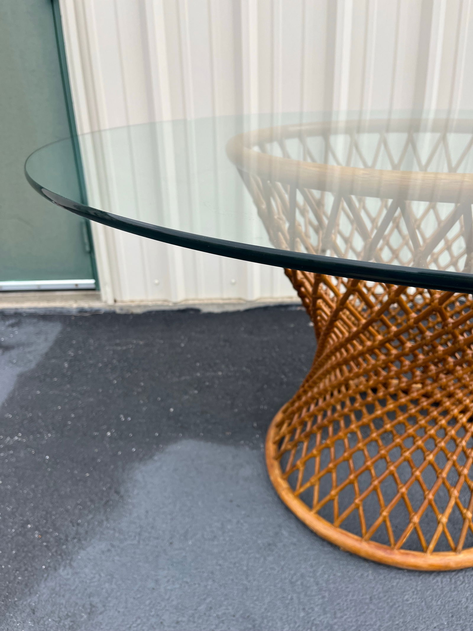 Sculptural Rattan Hourglass Dining Table- Glass Top - 8