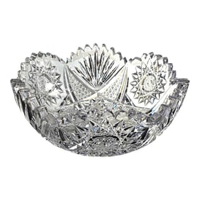 American Brilliant Cut Glass Bowl Hob Stars Fans Sawtooth Scalloped 8"