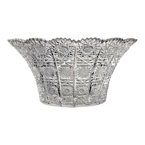 Bohemian Glass Queen Anne's Lace Bowl Cut Glass Starburst 7.25"