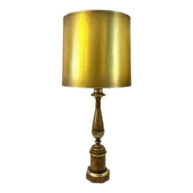 Vintage Mid-Century Borghese Hollywood Regency Italian Parcel Gilt Table Lamp With Original Shade