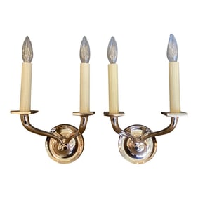 Pair of Restoration Hardware Attributed Chrome Two Arm Wall Sconces