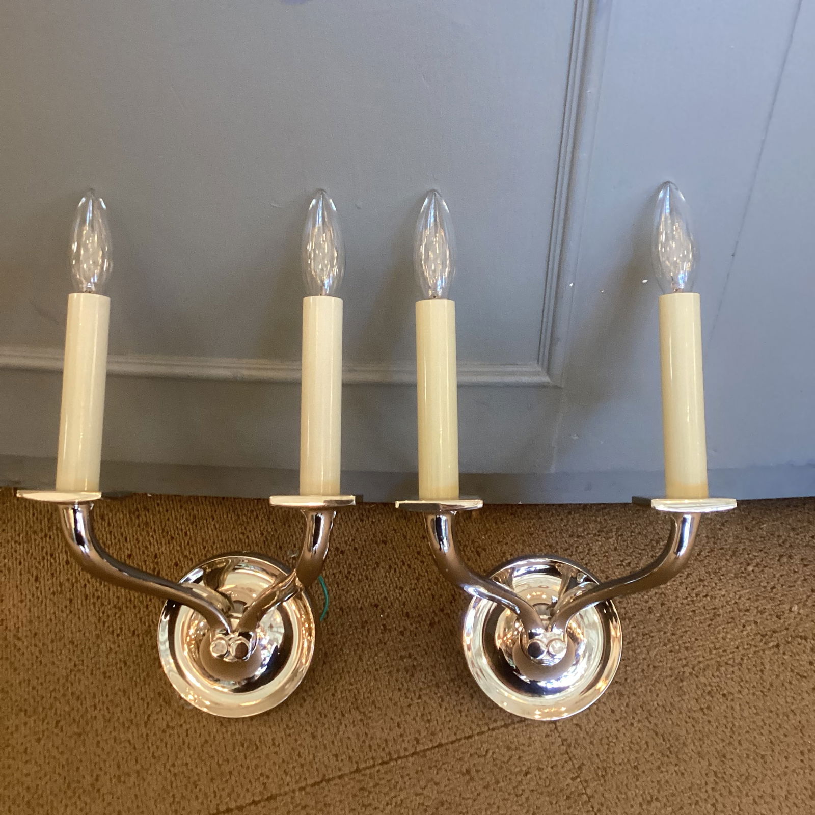 Pair of Restoration Hardware Attributed Chrome Two Arm Wall Sconces - 5