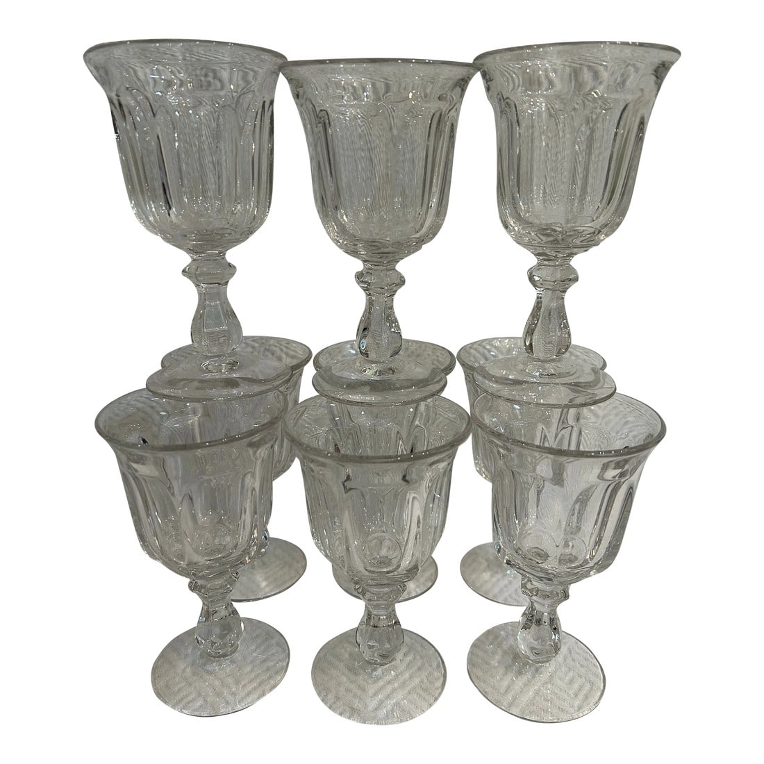 Vintage Imperial Glass "Old Williamsburg Clear" Wine Glasses - a Set of 9: Vintage glassware is wonderful to mix and match in a table setting. These wine glasses will add charm to your setting and will mix well with other colors and patterns. They are made by Imperial Glass