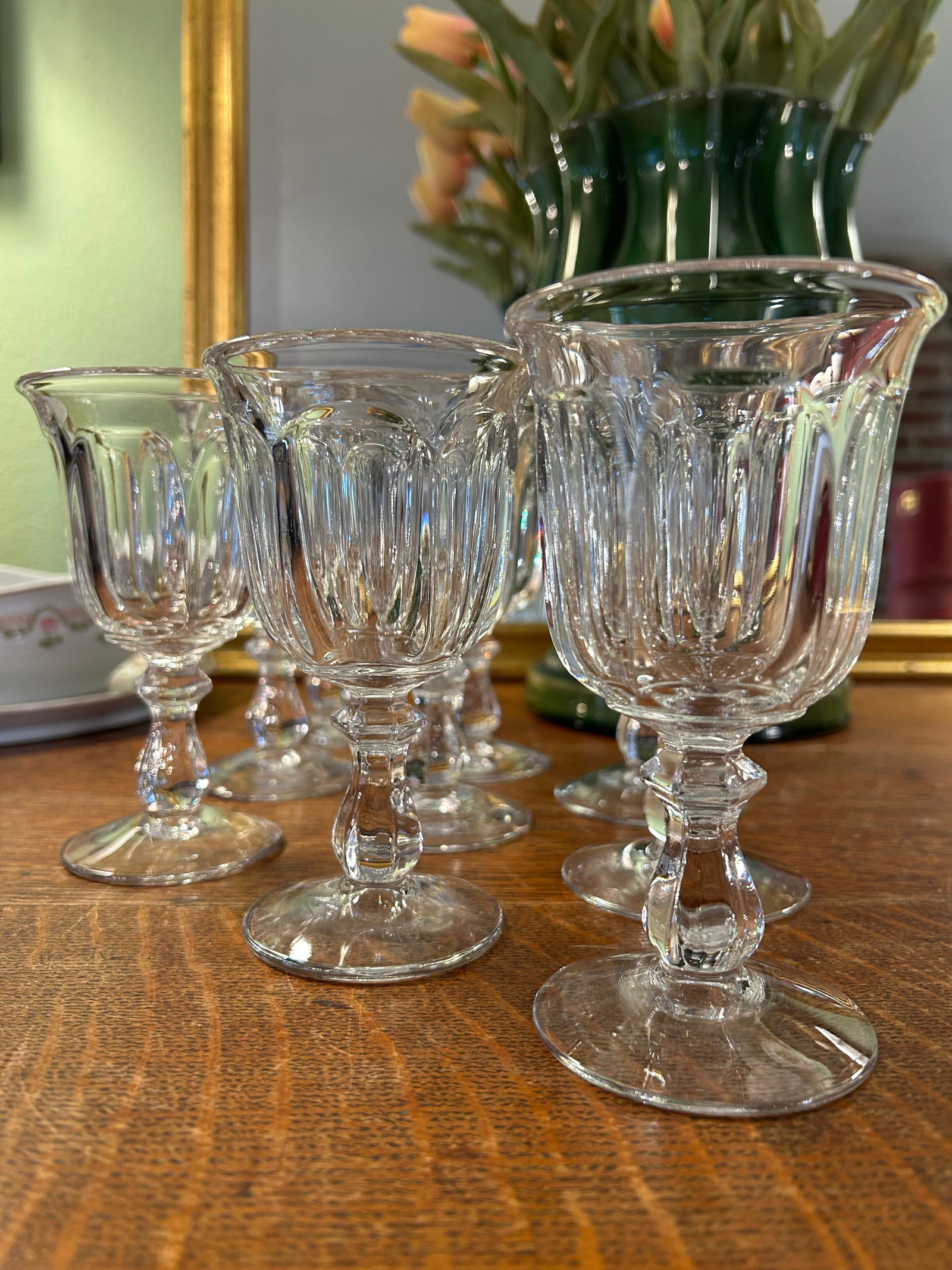 Vintage Imperial Glass "Old Williamsburg Clear" Wine Glasses - a Set of 9 - 3
