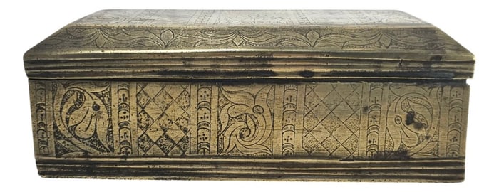 Antique Filipino Hand-Etched Brass Betel Nut Box, Southeast Asian Tribal Artifact