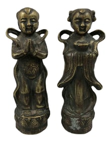 1920s Antique Chinese Brass Children Statues - a Pair