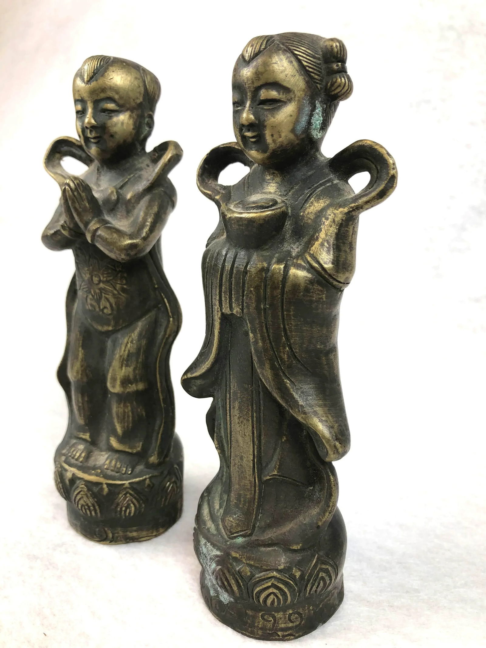 1920s Antique Chinese Brass Children Statues - a Pair - 2