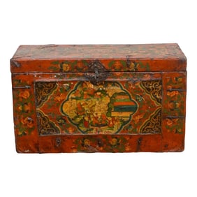 Rare 18th Century Tibetan Hand-Painted Chest